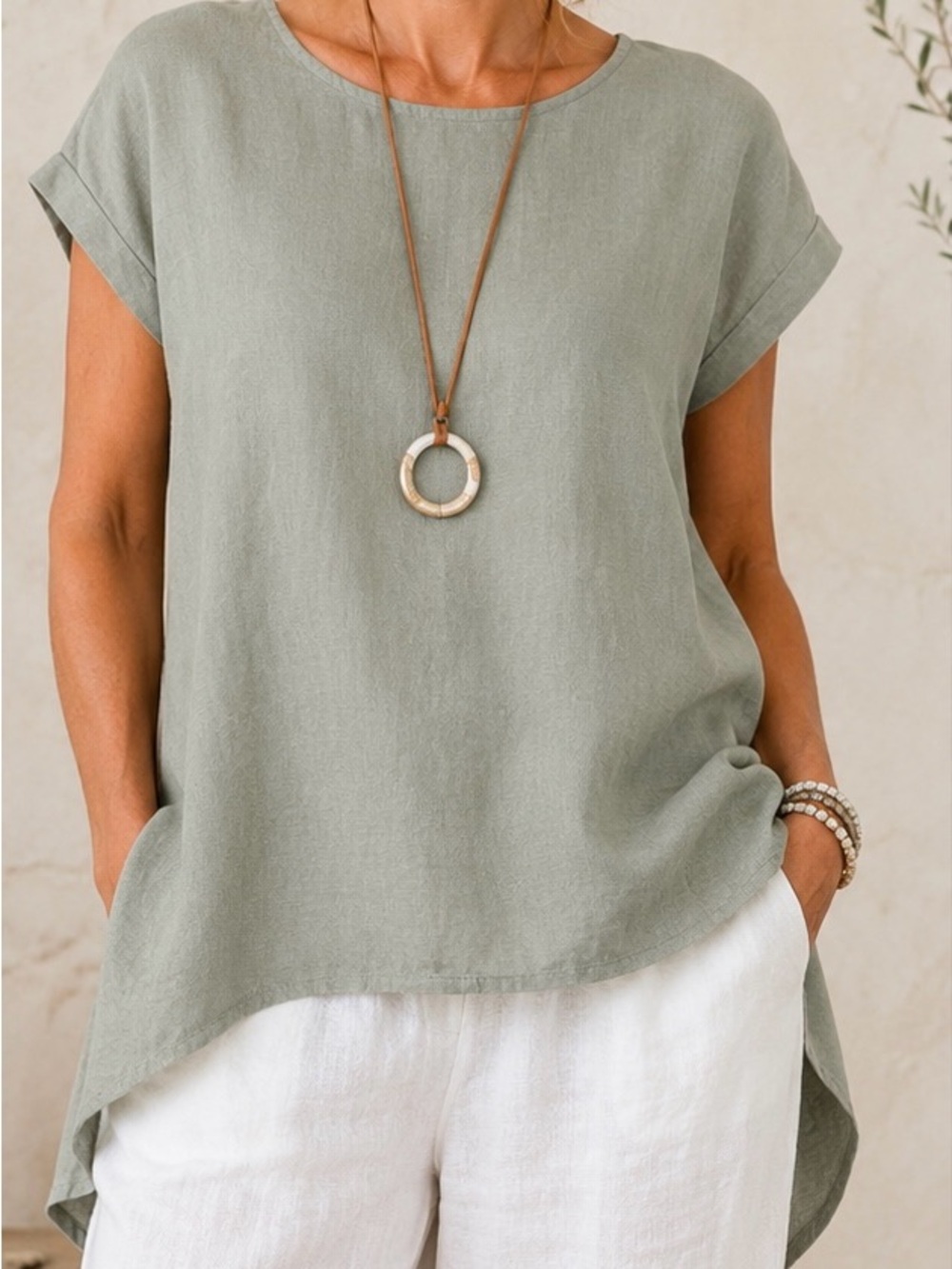 Terzo Millennio Italian Linen Top Sage Green Made in Italy Lagenlook